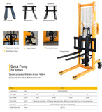 1T Heavy Duty Manual Standard Leg Fork Stacker lifter 2500mm