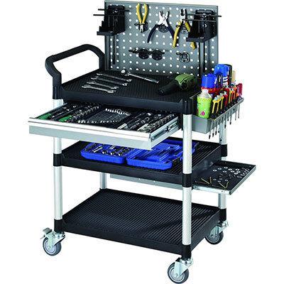 Triple Deck Service Cart Trolley with Tool Board & Drawer - Quality Jack