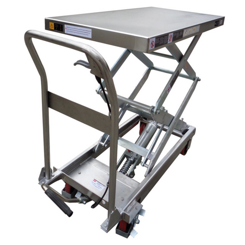 Stainless Steel Manual Scissor Lift Table Trolley 100Kg Lift 1220mm 